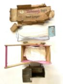 Modern wooden painted dolls' pram and bedding with a small varnished wooden baby dolls' cot and a
