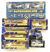 A mixed lot of boxed Corgi Superhaulers and other die-cast vehicles to include: - C1222 Volvo Car