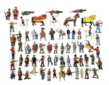 Mixed lot of mostly unbranded lead figures. To include soldiers, horses, Beefeaters, Medieval