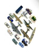 Mixed lot of die-cast aeroplanes and other vehicles, to include: - Dinky Messerschmidt BF 109E -