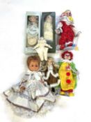A mixed lot of modern porcelain dolls and clowns, to include: - A boxed 'Katie' Elegance porcelain