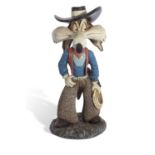 Warner Bros Model Wile- E -Coyote a ceramic or resin figure wearing a cowboy costume the top of base