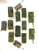 Mixed lot of Dinky die-cast tanks, unboxed. To include: - Leopard Tank - Chieftan Tank (2) - Alvis