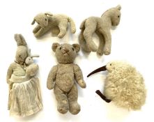 A collection of vintage soft toys to include: - A Chad Valley horse - A mother and baby rabbit -