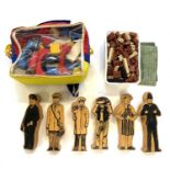 A mixed lot of vintage toys to include: - A bagged set of Brio coloured wooden construction shapes -