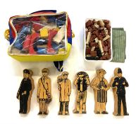 A mixed lot of vintage toys to include: - A bagged set of Brio coloured wooden construction shapes -