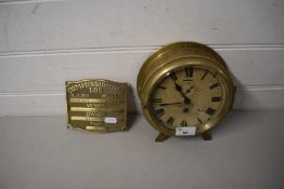 P F PERRY & CO LTD, WEST HARTLEPOOL, SHIPS BRASS CASE BULKHEAD CLOCK TOGETHER WITH A FURTHER BRASS