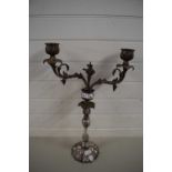 LARGE VICTORIAN SILVER PLATED TWO BRANCH CANDELABRA, 55CM HIGH