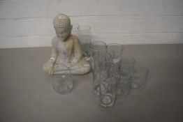 MODERN STONE MODEL OF A BUDDHA TOGETHER WITH A QUANTITY OF DRINKING GLASSES