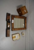 MIXED LOT: SMALL WALL MIRROR, PLAYING CARDS AND OTHER ASSORTED ITEMS