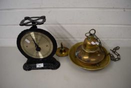SALTER KITCHEN SCALES TOGETHER WITH BRASS LIGHT FITTING