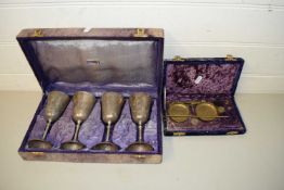 CASED SILVER PLATED GOBLETS AND CASED MINIATURE BRASS BEAM SCALES