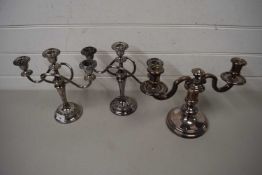 PAIR OF SILVER PLATED CANDLEABRA PLUS ONE OTHER (3)