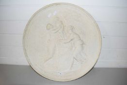 CIRCULAR COMPOSITION WALL PLAQUE DECORATED WITH CLASSICAL FIGURES