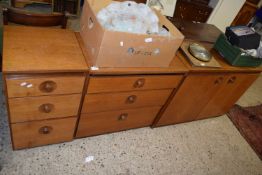 SUITE OF MEREDEW RETRO TEAK FURNITURE COMPRISING BEDSIDE CABINET, THREE DRAWER CHEST AND TWO DOOR