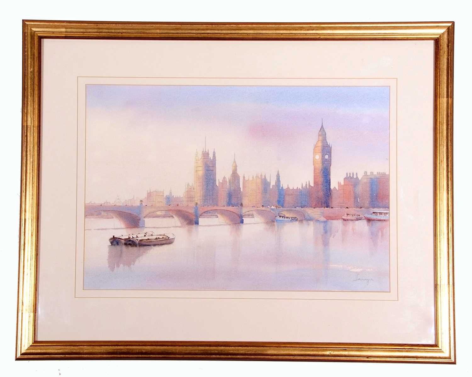 Lanyu Wang-Kemp (British/Chinese, Contemporary) "Twilight at Westminster" , watercolour, signed, - Image 3 of 3
