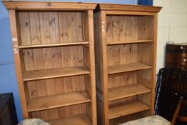 PAIR OF UPCYCLED PINE OPEN FRONT BOOK CASES