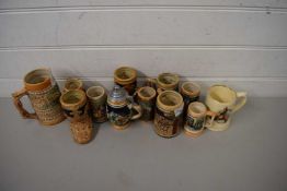 MIXED LOT: VARIOUS GERMAN POTTERY TANKARDS AND OTHER ITEMS