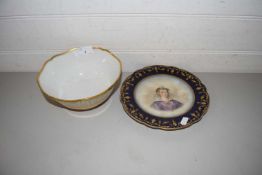 19TH CENTURY GILT DECORATED PEDESTAL BOWL TOGETHER WITH A FURTHER LIMOGES PLATE (2)