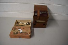 VINTAGE LEATHER CASED AMP METER TOGETHER WITH VINTAGE HAIR CLIPPERS