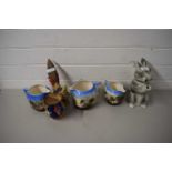 MIXED LOT TO INCLUDE VARIOUS DECORATED JUGS, RABBIT FORMED TEAPOT