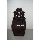 VICTORIAN WALL MOUNTED BOX WITH EXTENSIVE CARVED DETAIL MARKED "TB 1854"