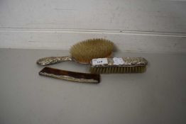 TWO SILVER BACK DRESSING TABLE BRUSHES AND A FURTHER COMB