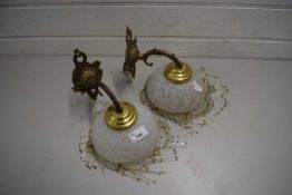 PAIR OF WALL LIGHTS WITH MARBLED GLASS SHADES