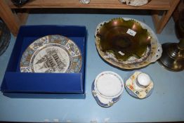 MIXED LOT: MASONS PLATES, CARNIVAL GLASS DISH AND OTHER ASSORTED CERAMICS