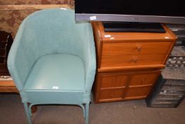 VINTAGE NATHAN TEAK SIDE CABINET TOGETHER WITH A LLOYD LOOM STYLE CHAIR (2)