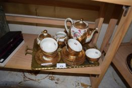 CONTINENTAL GILT DECORATED COFFEE SET TOGETHER WITH AN ACCOMPANYING TRAY