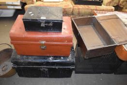 THREE VARIOUS METAL TRUNKS AND CASES