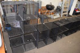 FOUR BLACK METAL PIGEON HOLE SHELVING SECTIONS