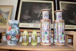 DAVID WALTERS POTTERY JUG TOGETHER WITH A PAIR OF CONTEMPORARY CHINESE VASES AND A PAIR OF SMALL