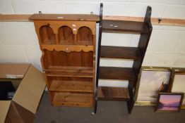 TWO SMALL STAINED PINE SHELF UNITS