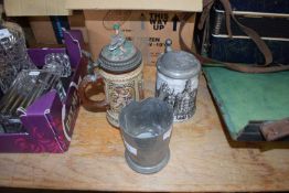 PEWTER TANKARD AND TWO BEER STEINS