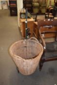LARGE WICKER BASKET AND A METAL TROLLEY