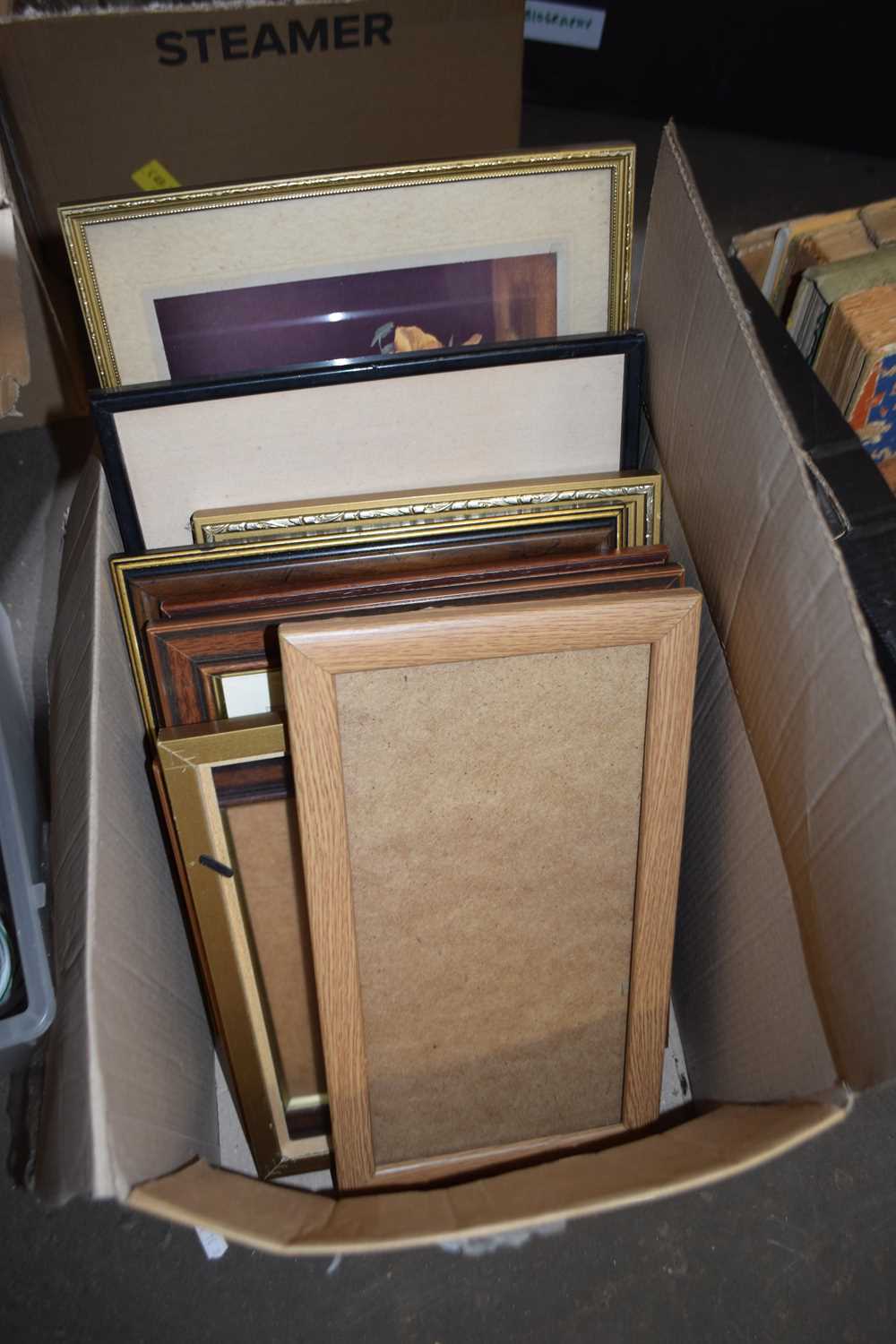 ONE BOX OF VARIOUS PRINTS, PICTURE FRAMES ETC