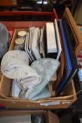 BOX OF VARIOUS MIXED ITEMS TO INCLUDE PICTURE FRAME, FOLDERS, ASSORTED HOUSEHOLD SUNDRIES