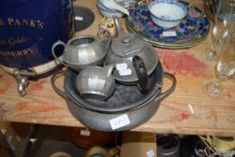 MIXED LOT: PEWTER TEA SET AND OTHER ITEMS