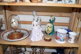 MIXED LOT: NOVELTY EGG ORNAMENT UNDER A DOMED COVER, VARIOUS FIGURINES AND OTHER ASSORTED CERAMICS