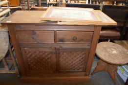 MODERN STAINED PINE TWO DOOR TWO DRAWER SIDE CABINET