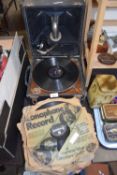 VINTAGE PORTABLE GRAMOPHONE TOGETHER WITH A QUANTITY OF 78RPM RECORDS