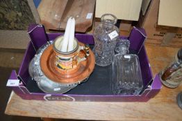 MIXED LOT: VARIOUS ASSORTED DECANTERS AND OTHER ITEMS