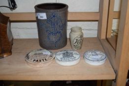 MIXED LOT: 19TH CENTURY POT LIDS AND OTHER ASSORTED ITEMS