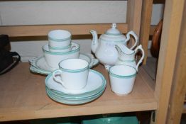QUANTITY OF GREEN RIMMED COFFEE WARES