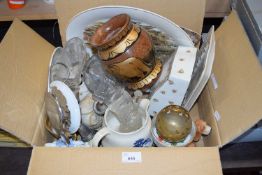 MIXED LOT: VARIOUS ASSORTED ORNAMENTS, CHEESE DISH, GLASS SHOES ETC
