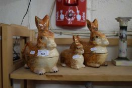 THREE CONTEMPORARY RABBIT FORMED COVERED DISHES