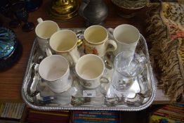 COLLECTION OF ROYAL COMMEMORATIVE MUGS AND ACCOMPANYING TRAY