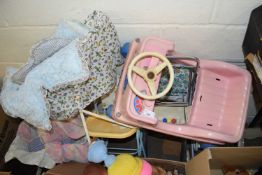 MIXED LOT: VARIOUS DOLLS, HIGH CHAIRS AND OTHER ITEMS